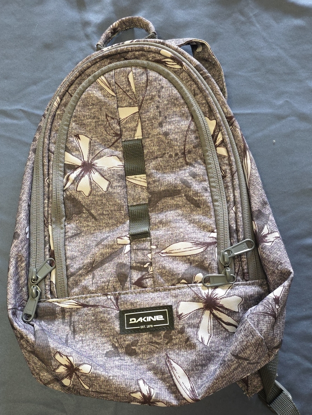 Dakine Heathered Gray Floral Daypack with Cream Accents